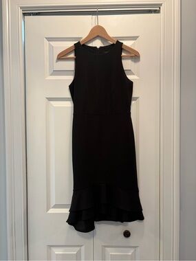Ann Taylor Black Sleeveless Ruffle-Hem Midi Dress